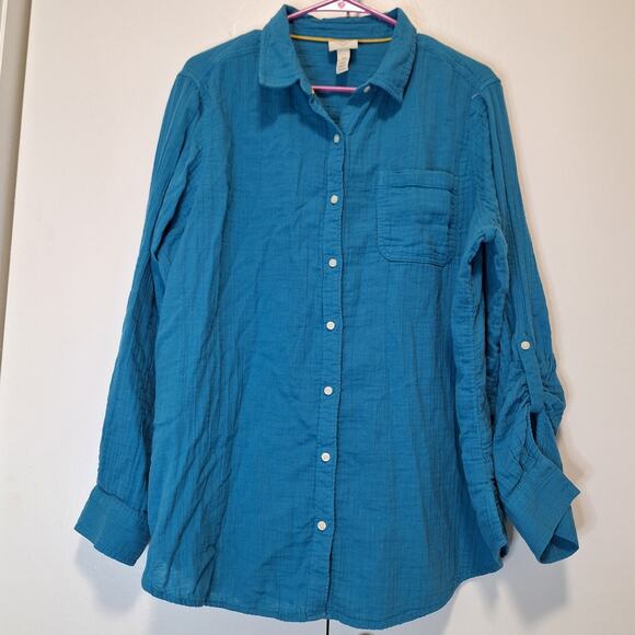 St. John's Bay Tops - St John's Bay Womens Cotton Shirt Sz XXL Teal Turquoise